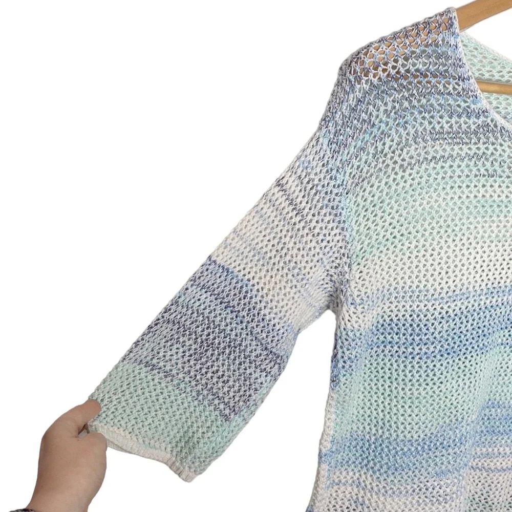 J Jill cotton tie dye crochet open knit 3/4 sleeve tunic length sweater size M